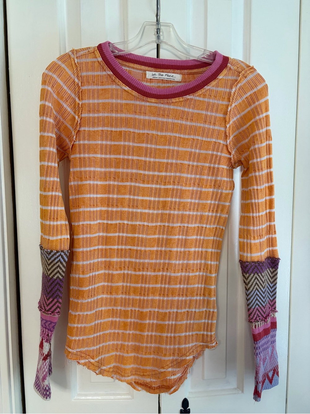 Free People Alpine Striped Tropical Knit Cuff Long sleeve tee